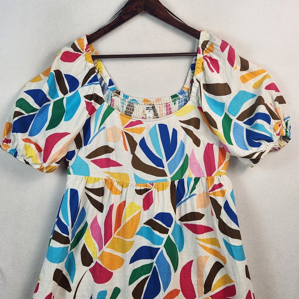 Tabitha Brown Target Mini Dress Women SZ LG Botanical Print Linen Blend Pockets - Picture 4 of 16
